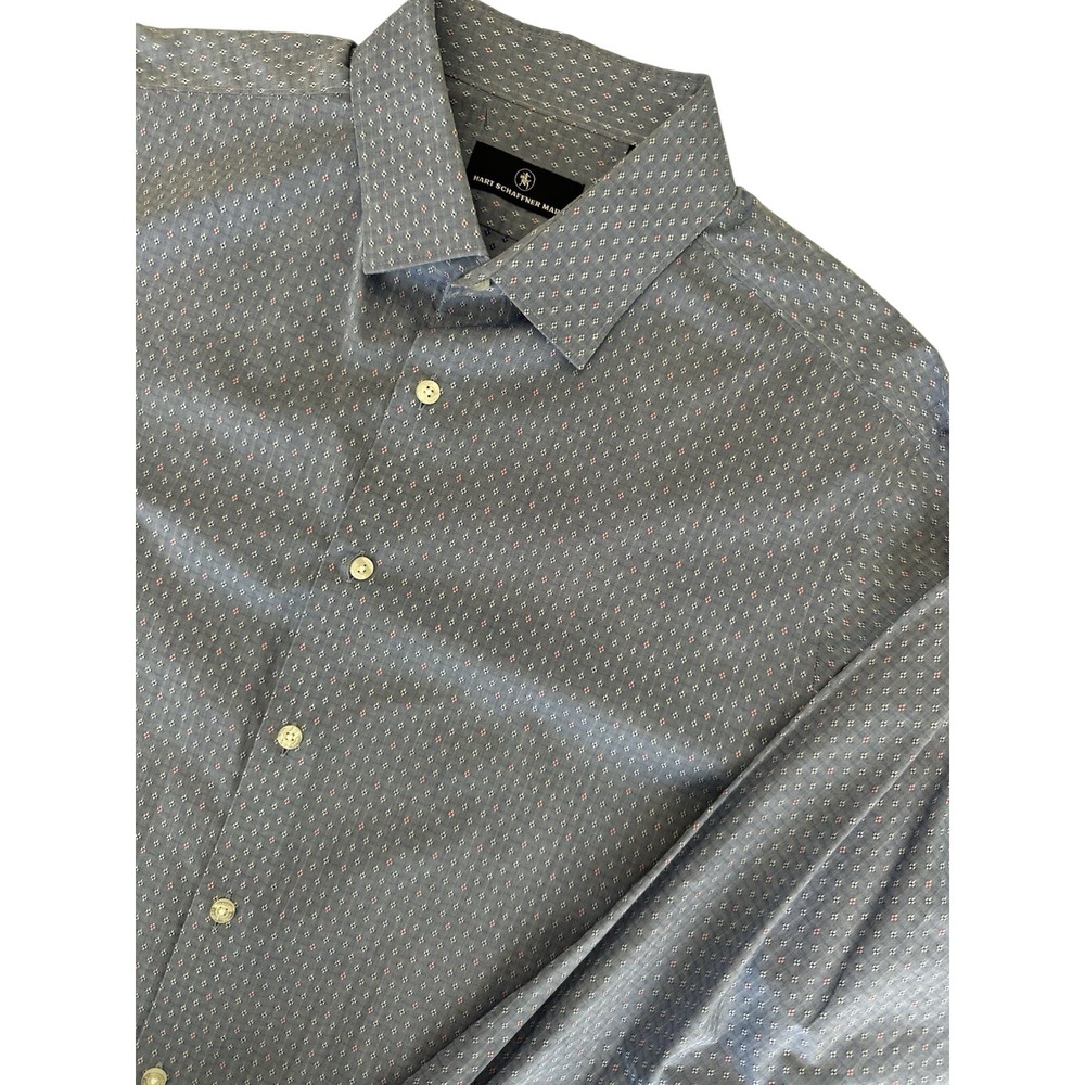 Hart Schaffner Marx Dress Shirt Mens XL Blue Red Geometric Point Collar Cotton